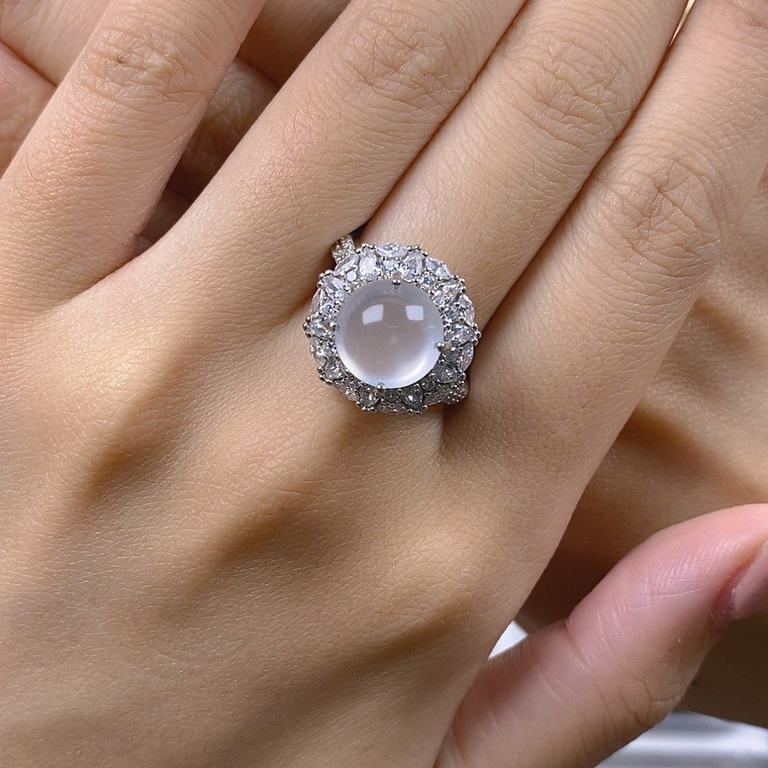 舍***予石英质玉银S925镶嵌戒指