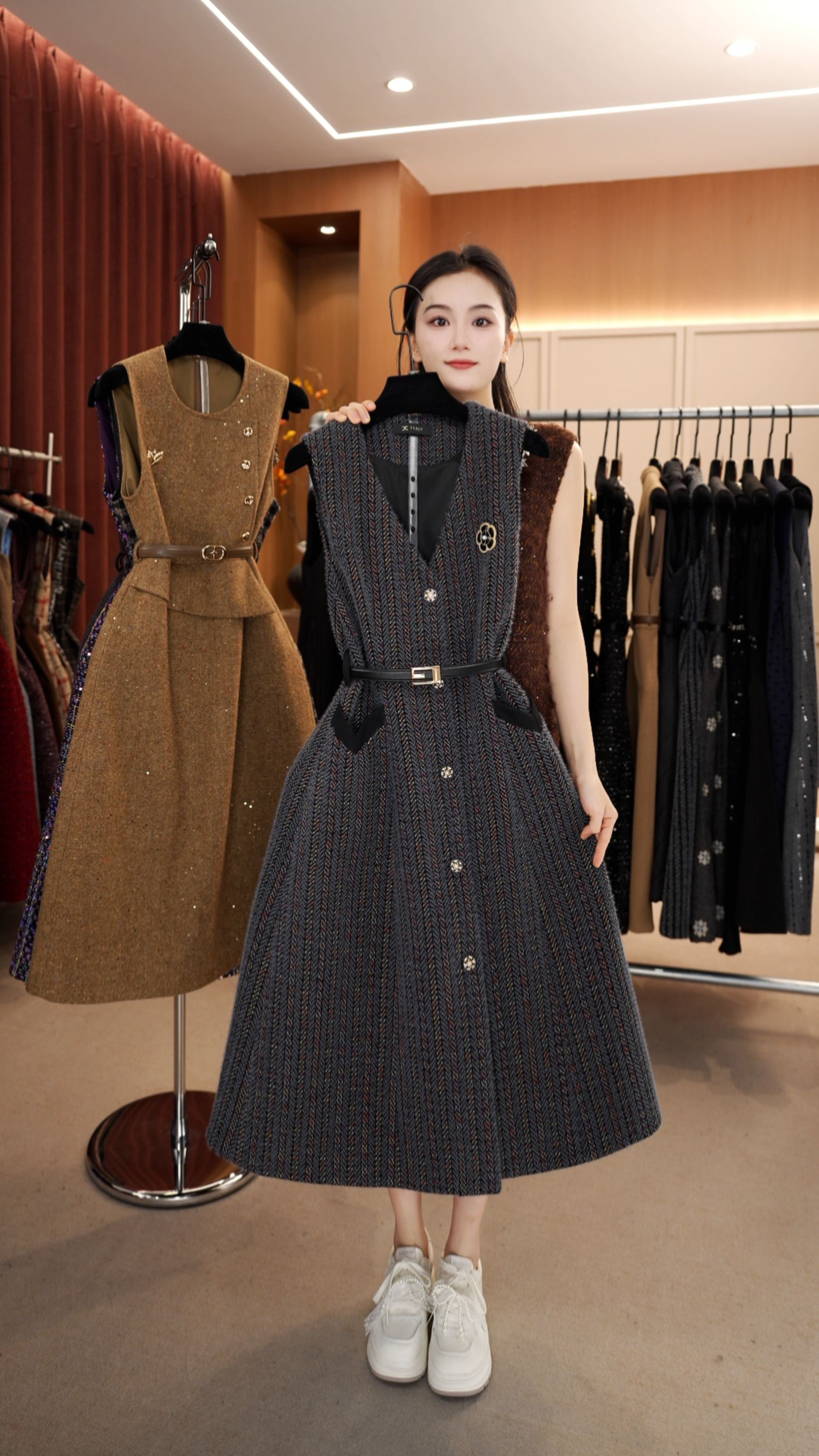 【宠粉价】赫本风轻奢美拉德气质无袖设计连衣裙NH-WX243