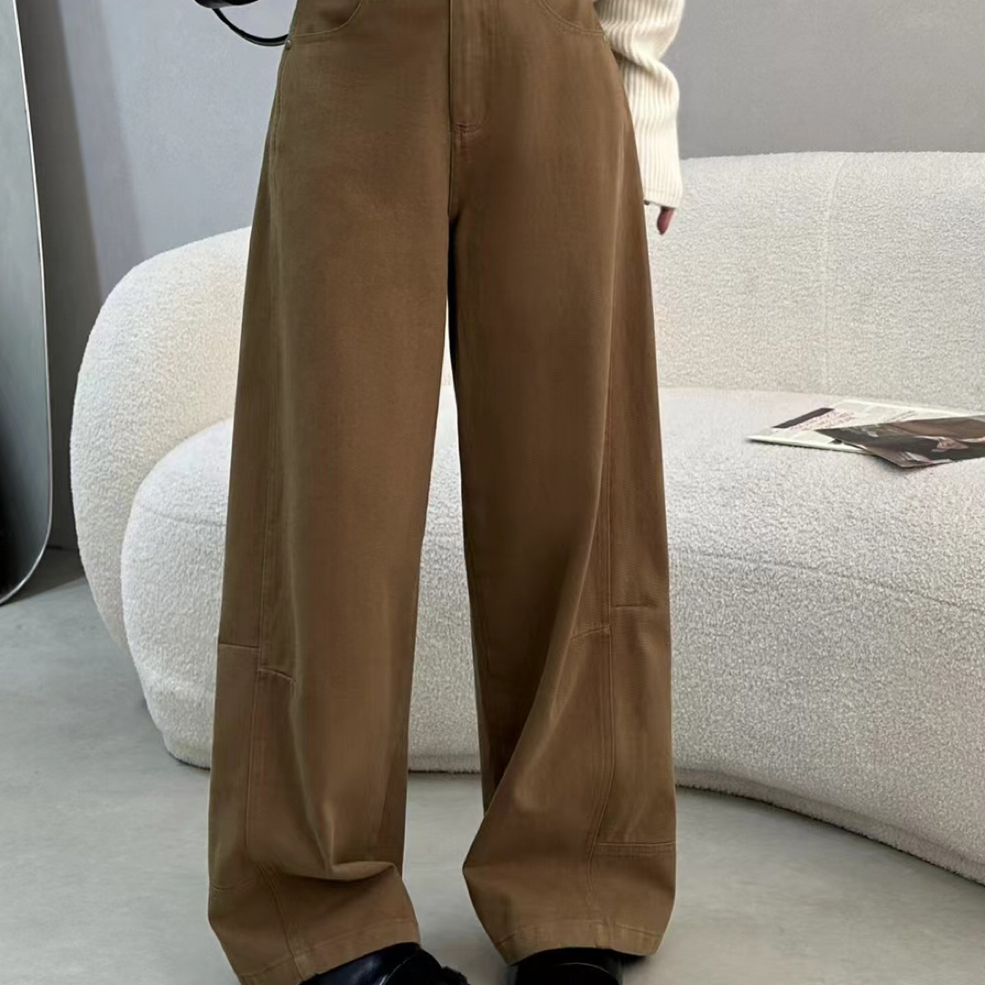 早秋百搭显瘦高腰宽松弯刀阔腿休闲女裤