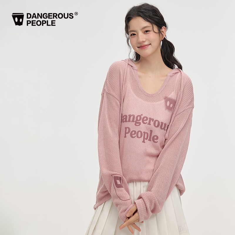 Dangerouspeople薛之谦dsp镂空字母连帽长袖罩衫潮牌百搭针织衫女