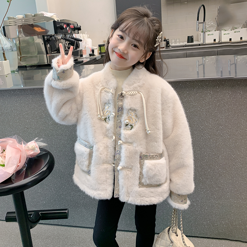 巴拉巴拉恩女童外套秋冬装2024新款洋气儿童冬季中国风毛毛衣女孩