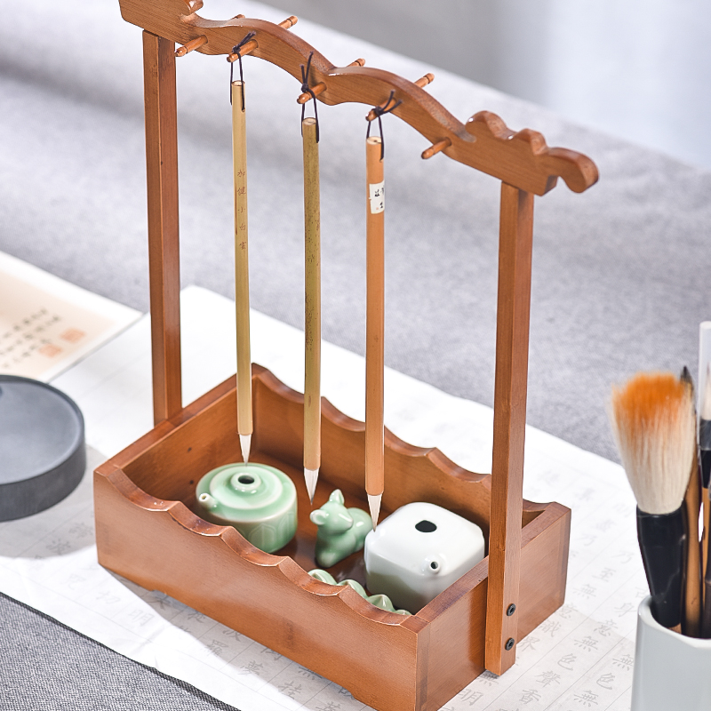 胡桃木多功能毛笔挂架置物笔架书法专用楠木创意挂毛笔的收纳架子