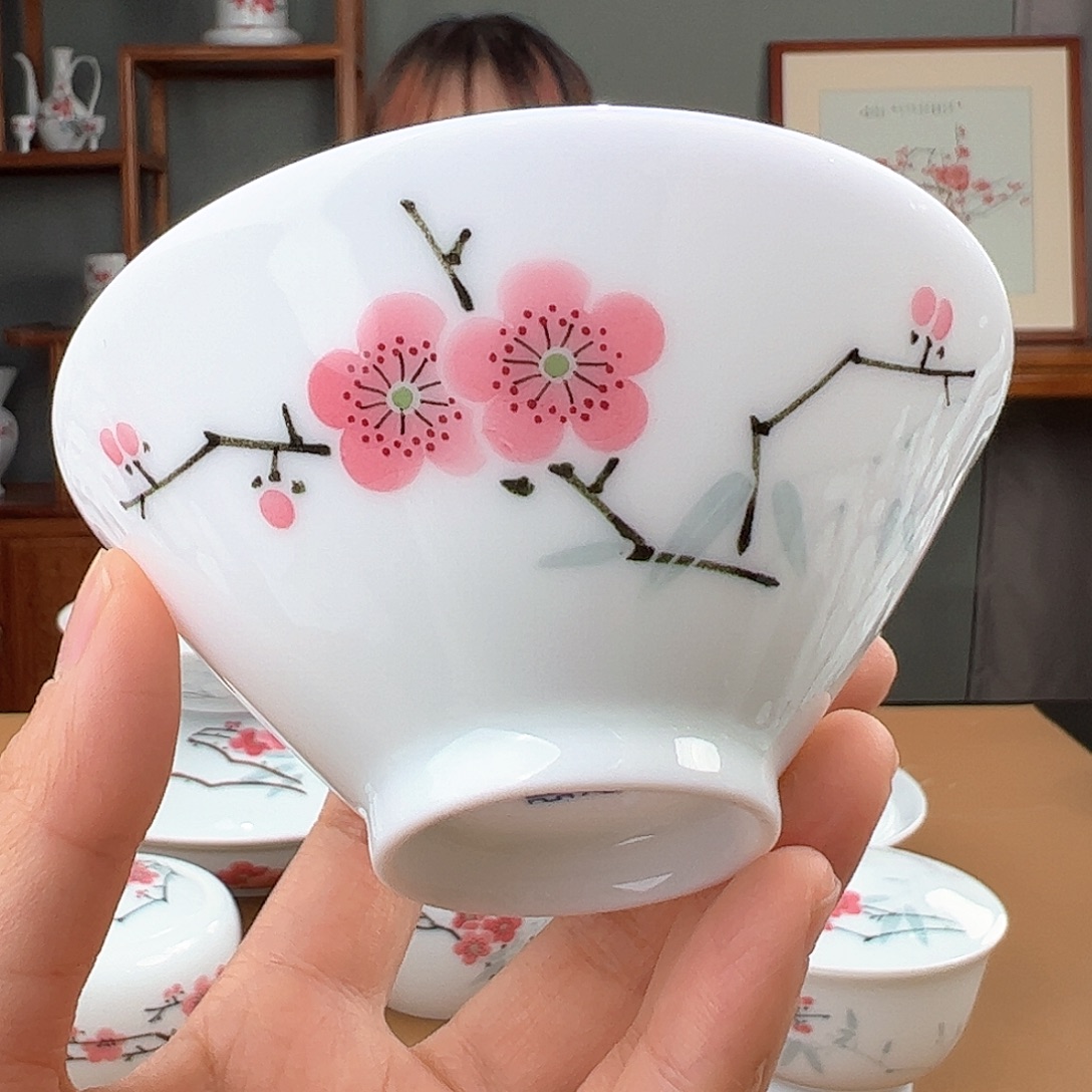 陶玉泥翠竹红梅斗笠杯