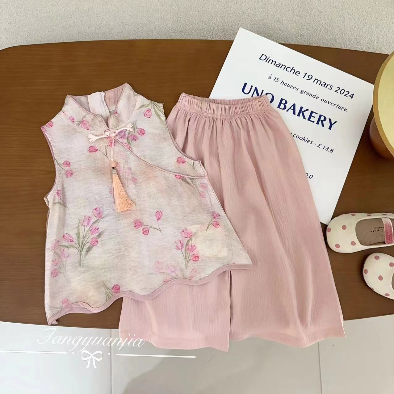 【花间令】汤圆家童装2025夏季新款新中式国风提花流苏套装 YA-2187