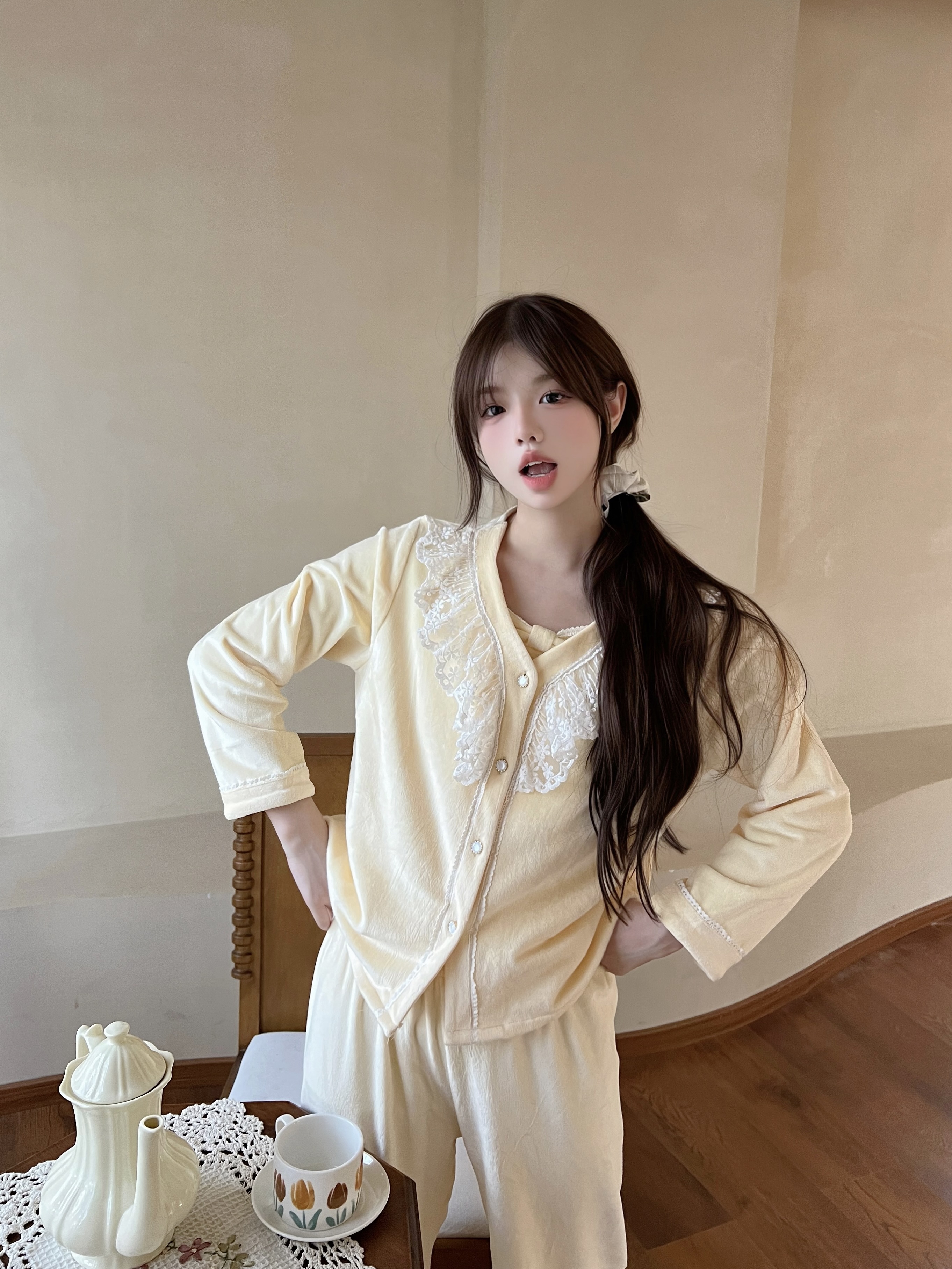 【杏桃奶油】时尚休闲女轻奢青年成人睡衣粉色家居服甜美P0028