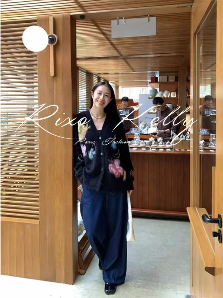 7215【臻炫女装】新款设计V领气质纯色拉绒设计感时尚韩系开衫上衣