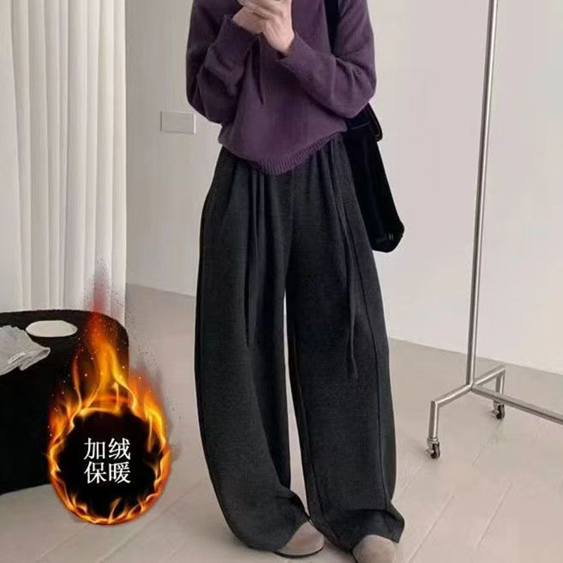 宽松外穿松紧腰保暖时尚休闲阔腿裤弯刀吸汗秋冬休闲裤
