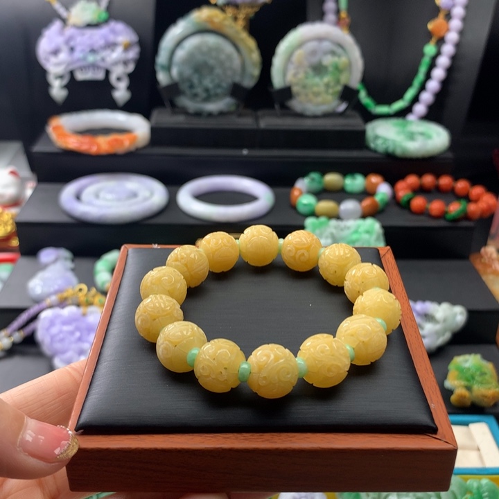 翡翠手链未镶嵌黄翡手串