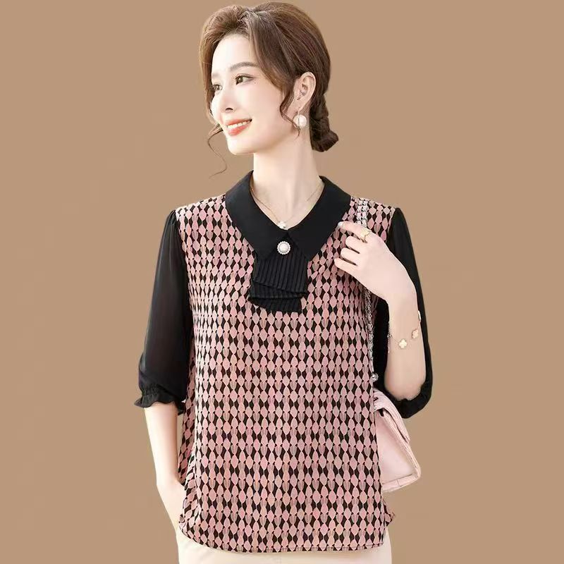 夏装新款25557小衫休闲洋气显瘦七分袖T恤