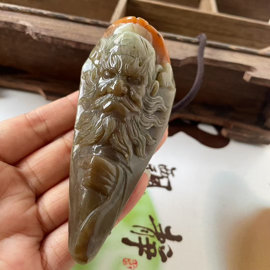 和田玉钟馗手把件玉挂件吊坠项链天然玉石