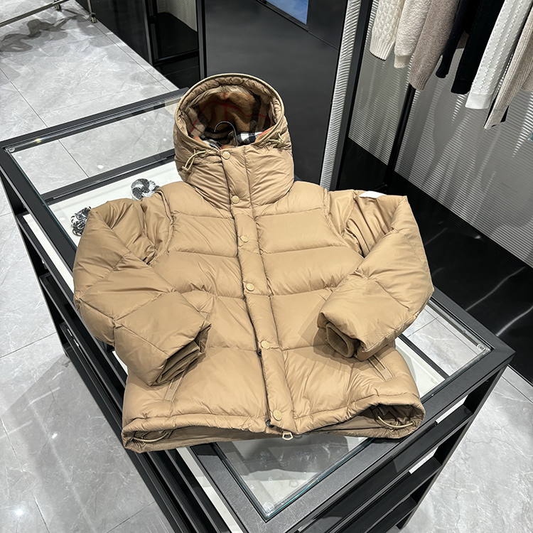 25年秋冬新款 时尚百搭斜拉链格纹拼接连帽长袖羽绒服外套-8830