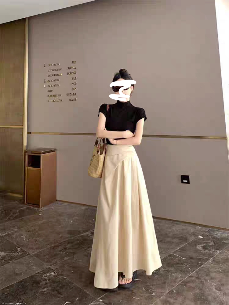 萌萌法式修身气质短袖上衣女夏季新款搭配显瘦半身裙9726衣9727裙