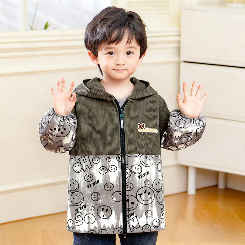 男孩儿休闲风罩衣男宝户外秋冬款防脏连帽罩衣儿童冬天衣服防护服