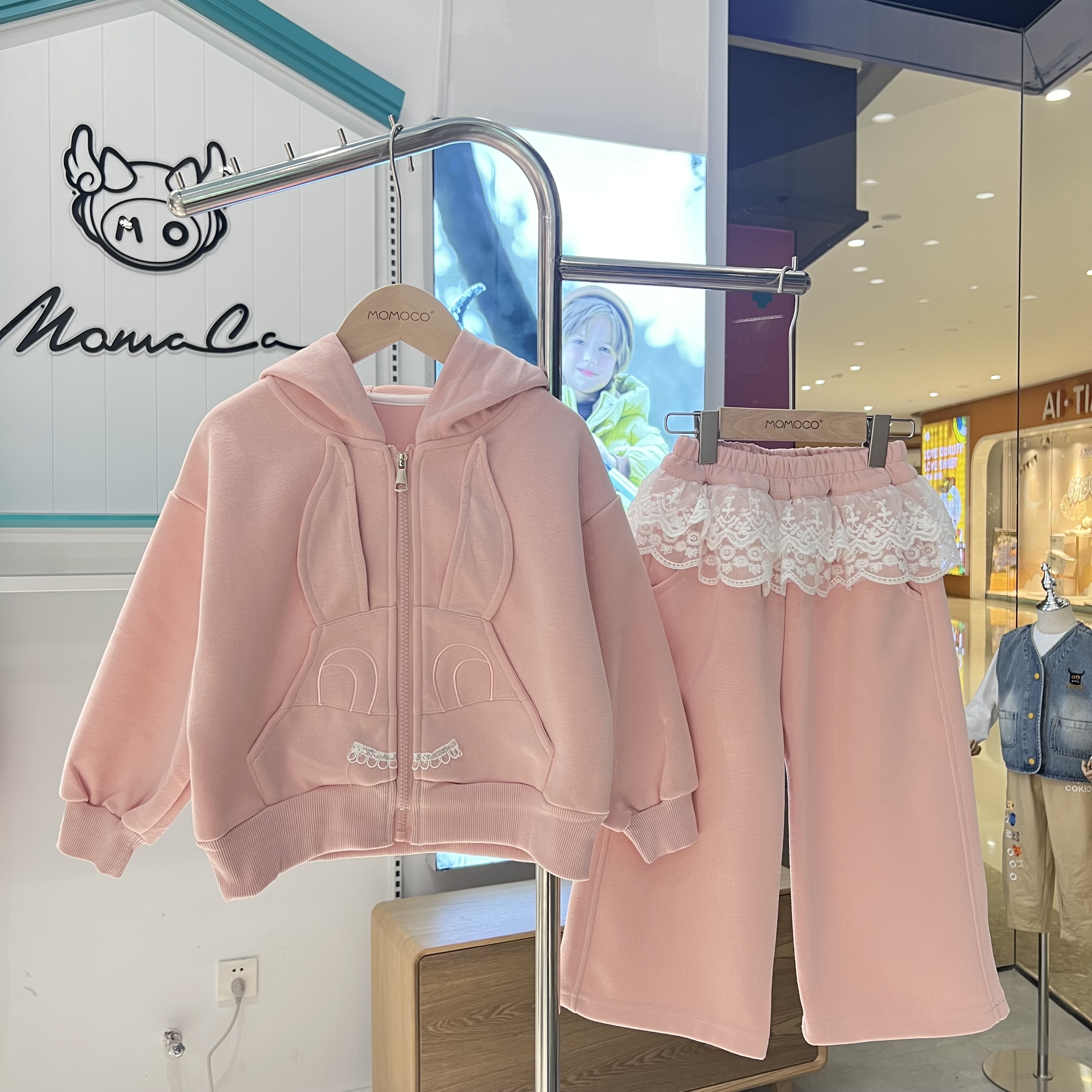 MOMOCO女童春季新款甜美花边针织两件套77580580003