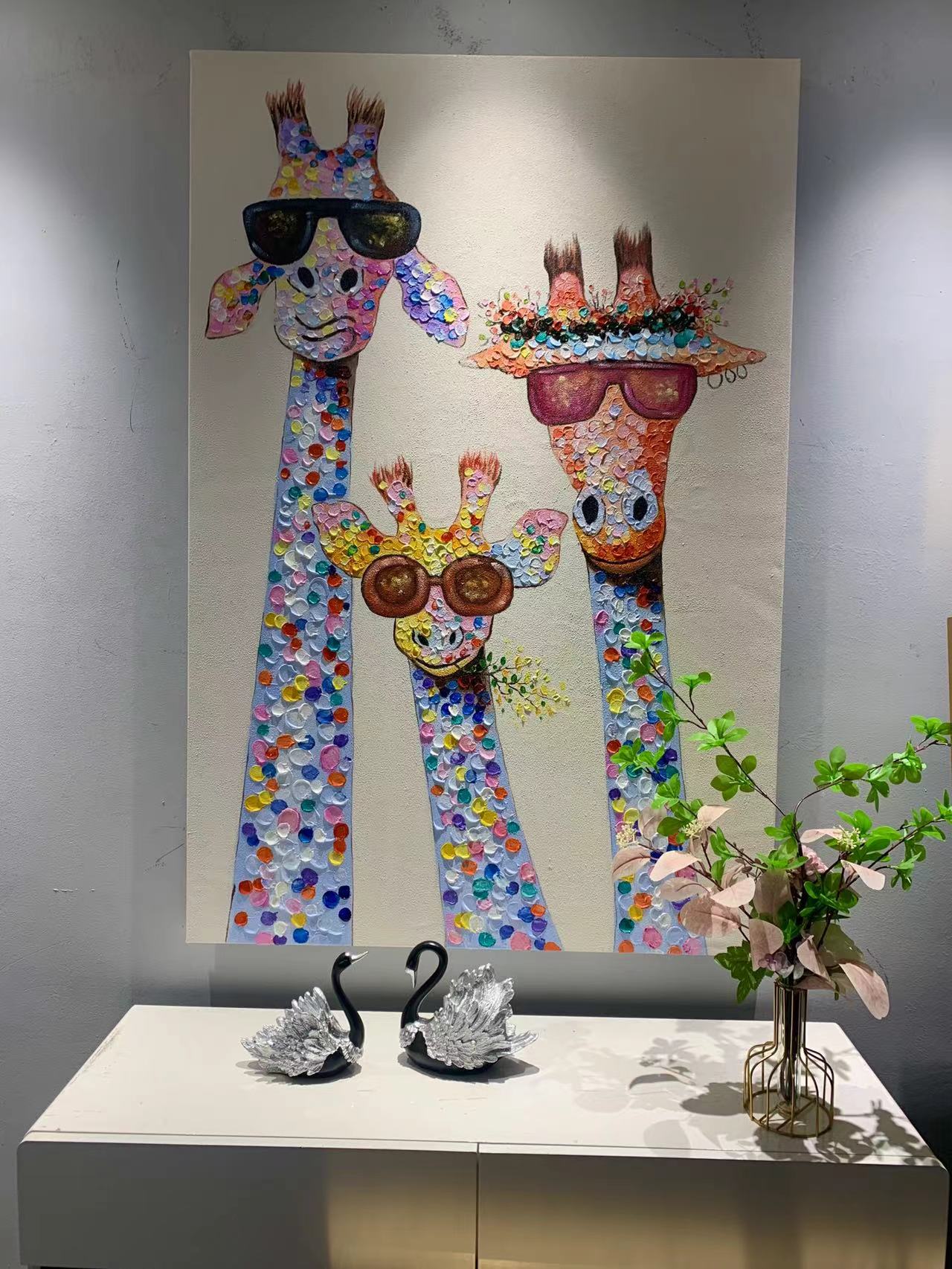 【长颈鹿】全家福纯手绘油画装饰画轻奢简约系列