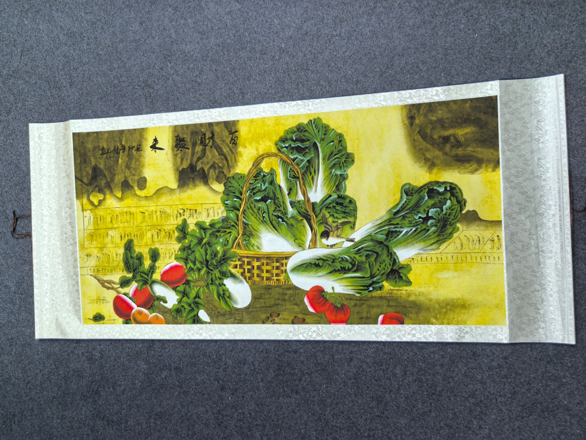 四尺卷轴白菜图客厅书房中堂装饰挂画