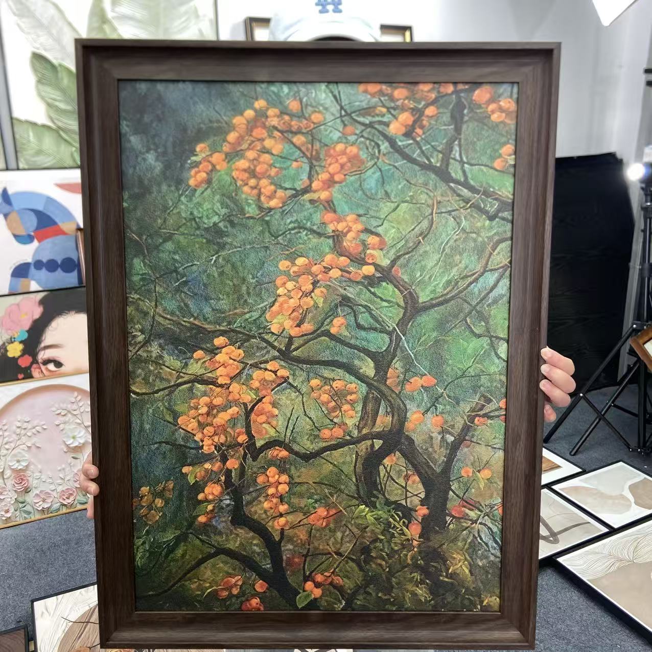 JA52柿柿如意砂岩肌理油画风格客厅背景玄关卧室书房装饰画6080