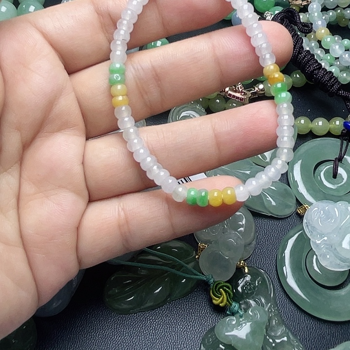 翡翠未镶嵌颈饰卡4.6算盘手串