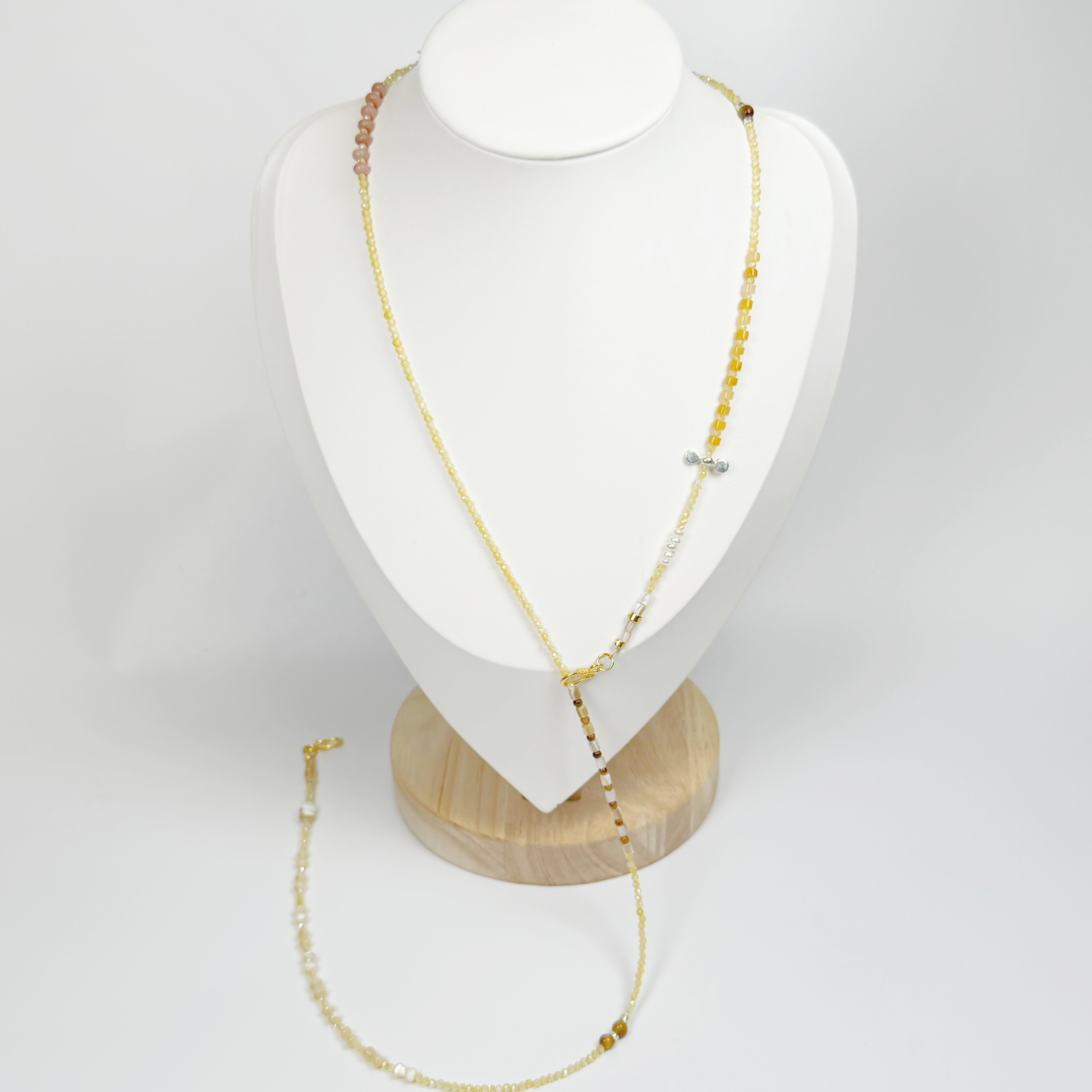 链子925银贝壳 原创设计贝壳锆石串珠长链小米链简约气质手工项链