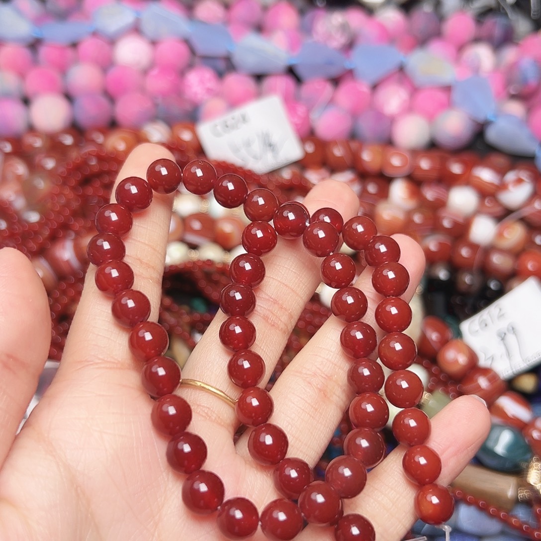 玛瑙/玉髓合金珠宝半成品C673 8mm天然红玛瑙圆珠一条
