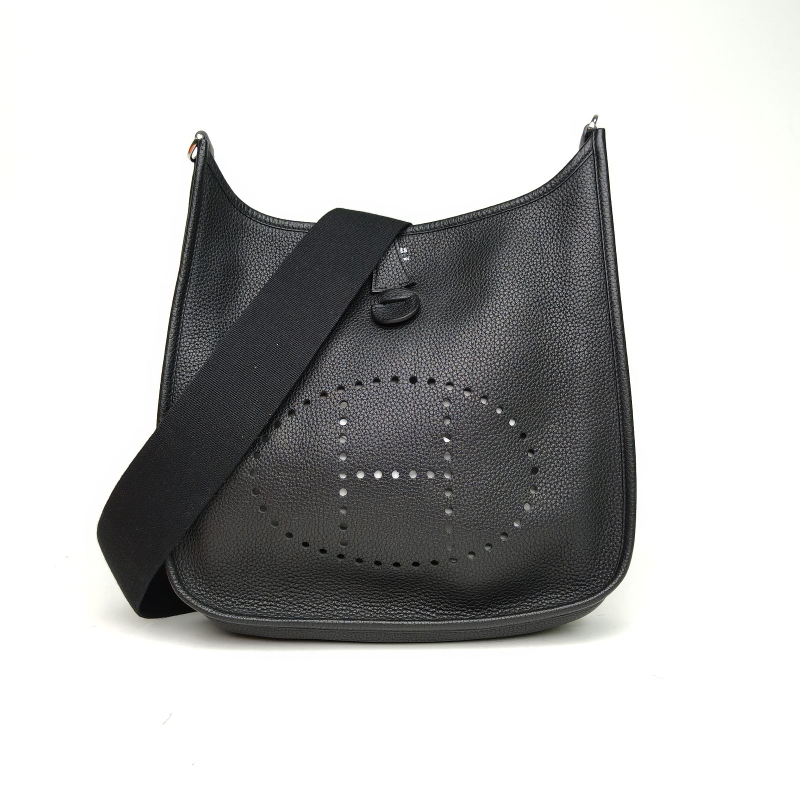 95新 Hermes/爱马仕 【黑黑】Evelyne 小号 黑色 框N 银扣 手提包