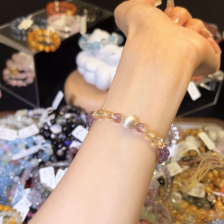 水晶手链银S925镶嵌紫黄Q5