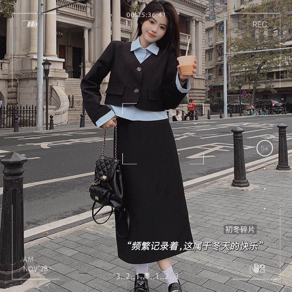 时尚蕾丝衫短袖显瘦套装