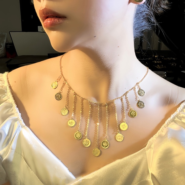 钛钢项链 Xyuer人头牌个性流苏款首饰套装