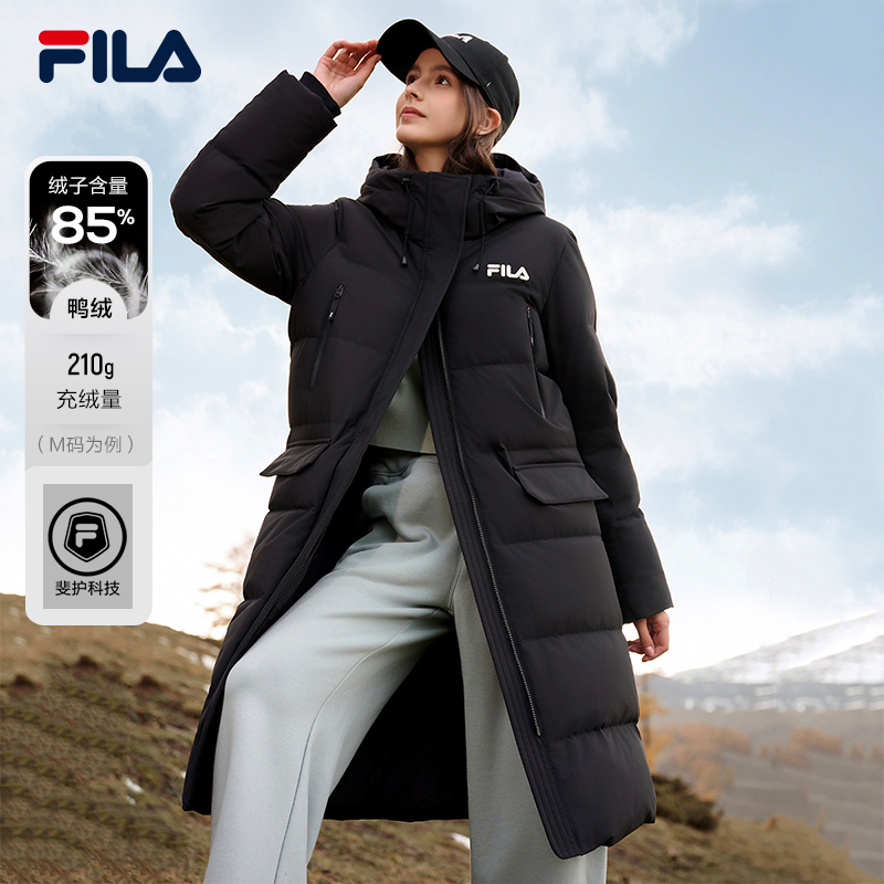 Fila/斐乐【反季福利】冬女加厚保暖长款连帽运动羽绒服F11W449906F