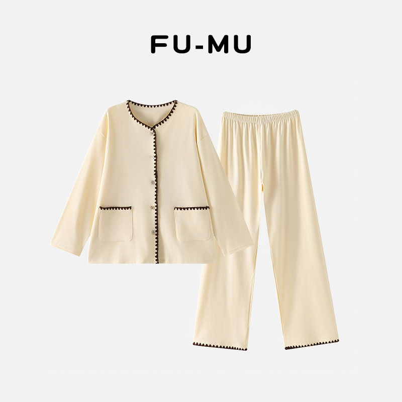 长袖舒适秋冬纯色睡衣宽松纯棉家居服套装春季简约C25B20