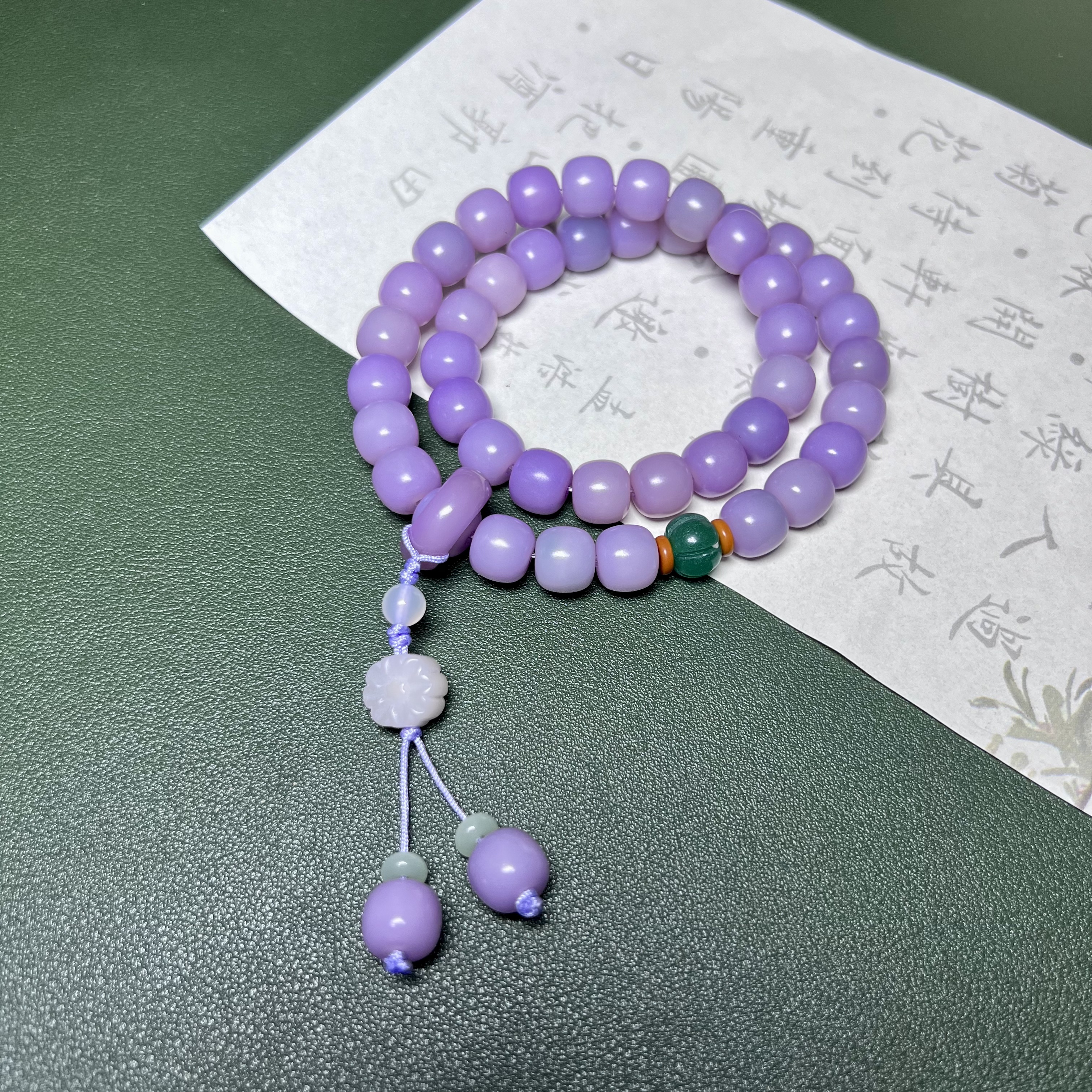 天然菩提淡紫9*10mm老型珠双圈手串