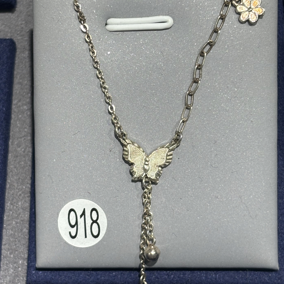 坠链均足银 足银蝴蝶滴流套链项链小众精致轻奢锁骨链银色吊坠