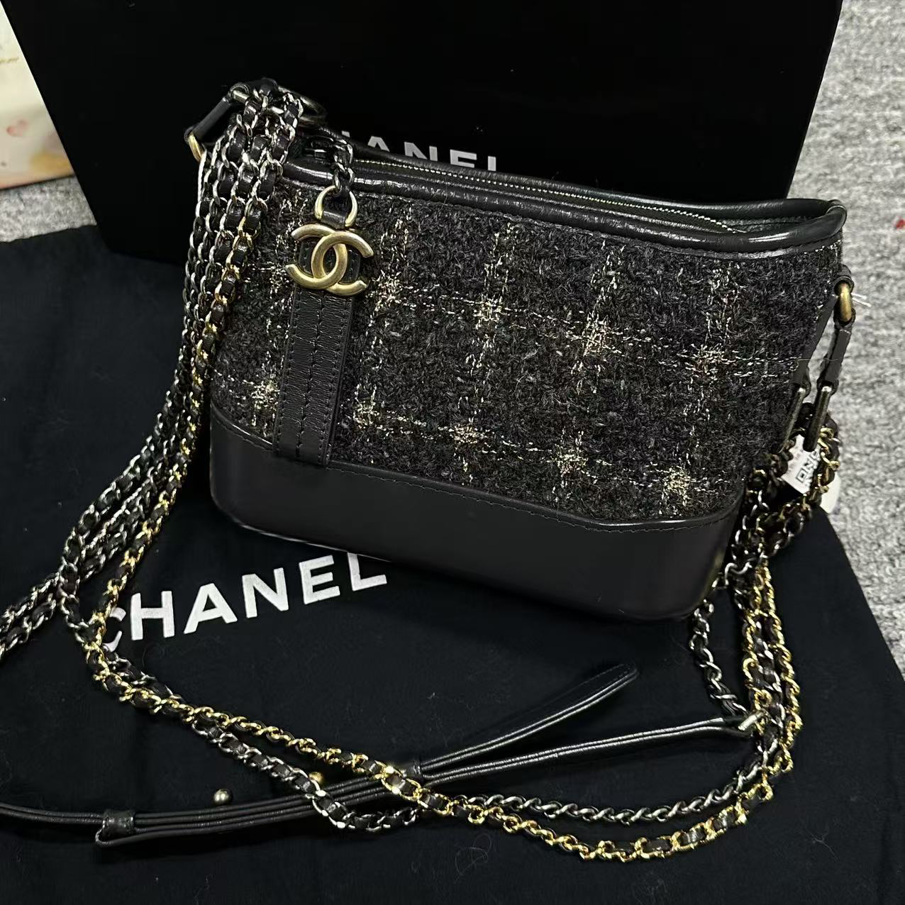 95新 Chanel/香奈儿 泡泡专属/香奈儿毛呢小号流浪斜挎包/95新