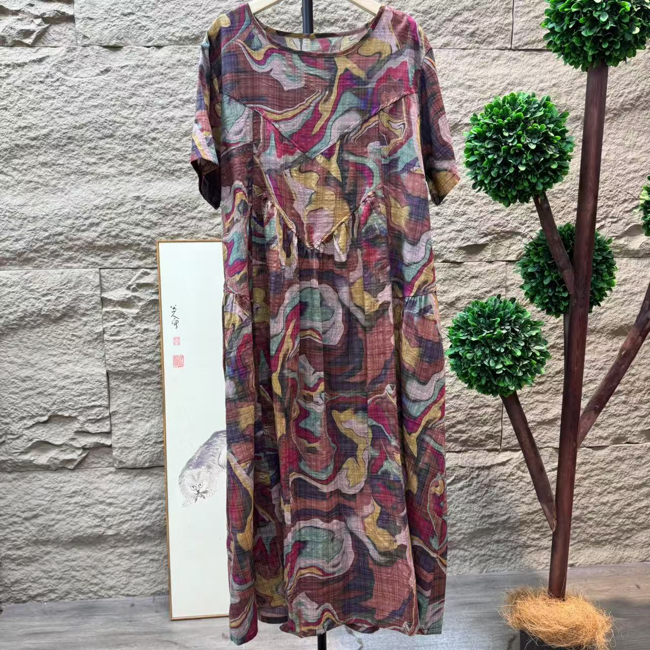 9982新款优雅减龄宽松显瘦碎花连衣裙QZ