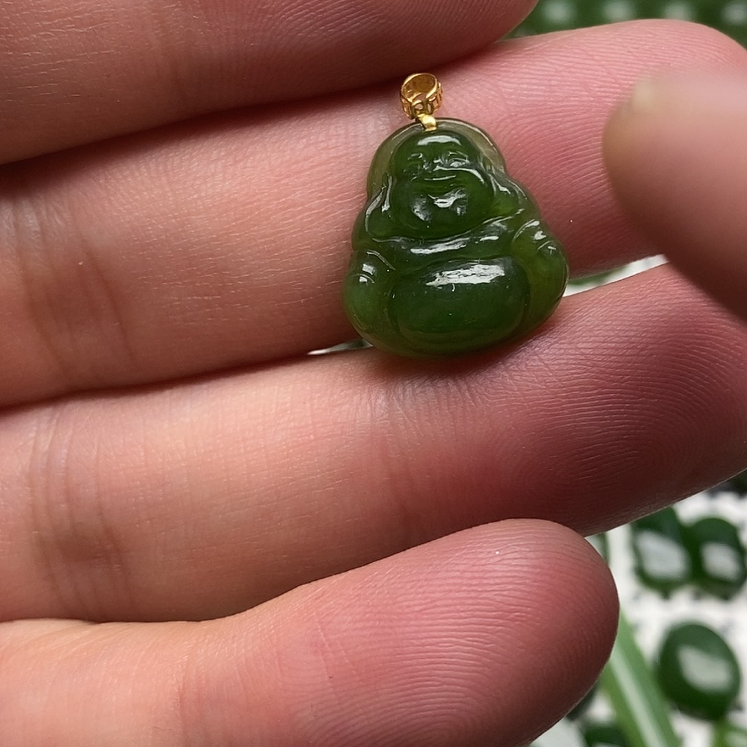 和田玉（碧玉）18K金镶嵌吊坠(不含链)
