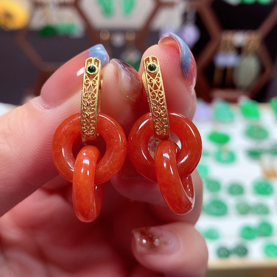 翡翠耳饰银S925镶嵌天然翡翠