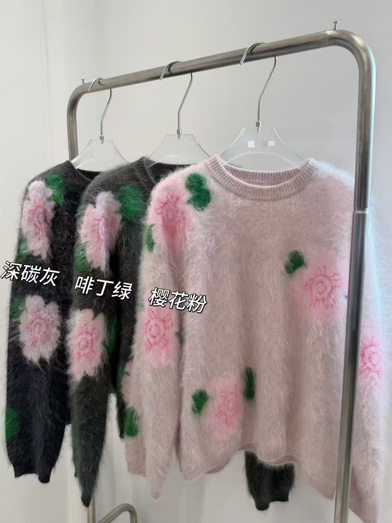 【丂枧家花朵】圆领厚款落肩袖重工花朵针织羊绒衫气质秋冬网红轻奢