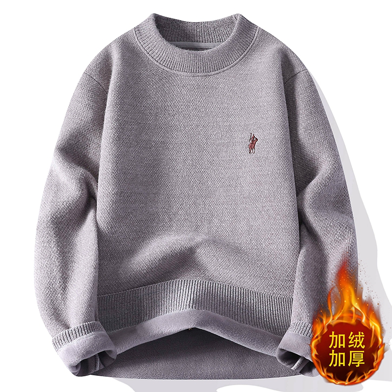 新款一体绒针织衫圆领冬季加绒加厚保暖秋冬季男士毛衣