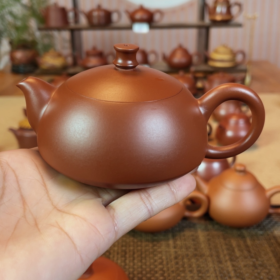 茶壶紫砂随***安潮州手工手拉朱泥长青壶