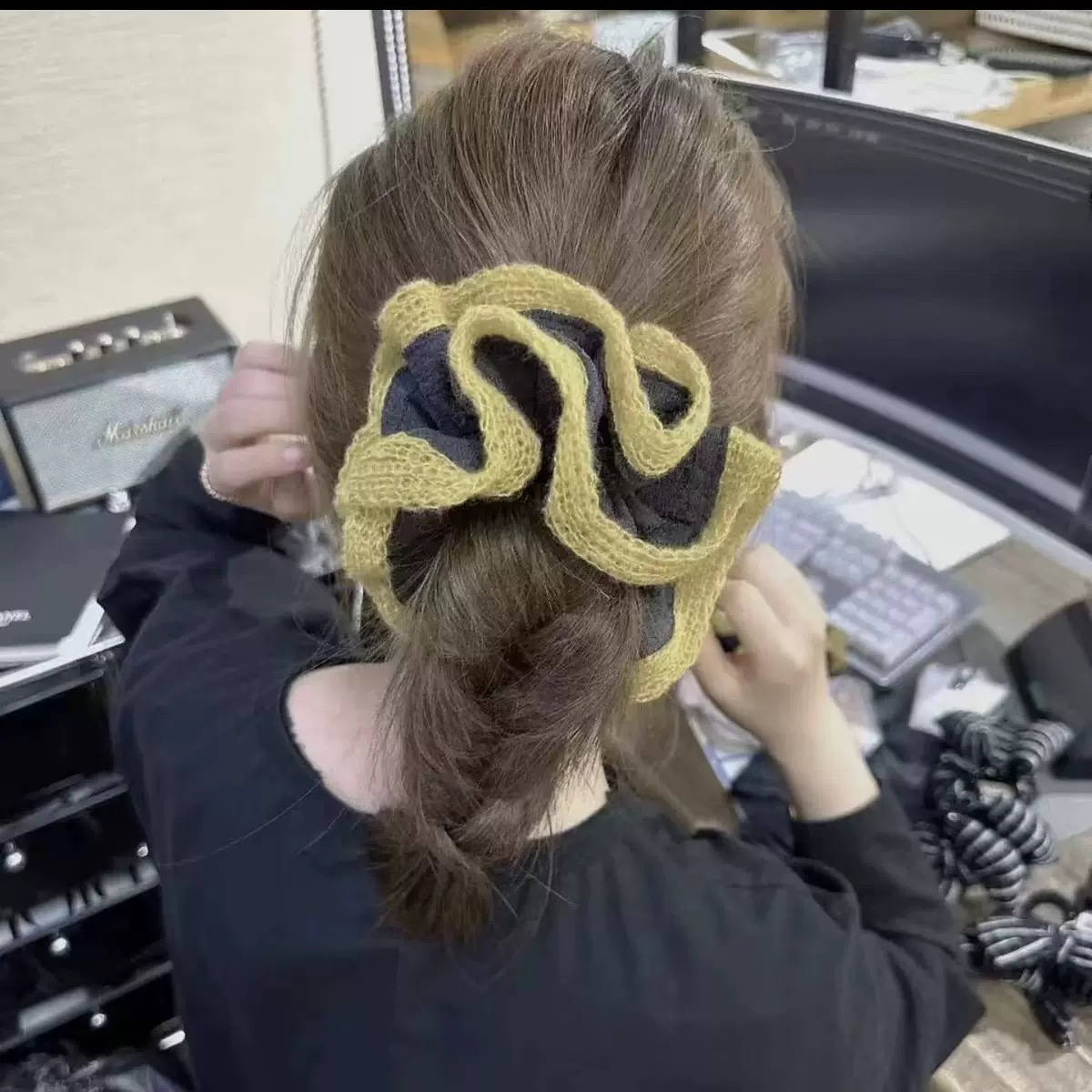 秋冬新款针织毛线氛围感发圈扎发丸子头绳