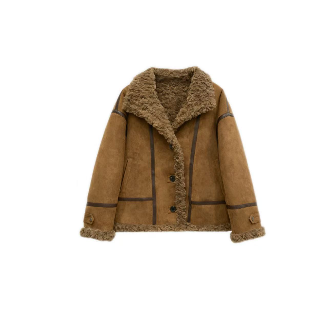 初晓2025年秋冬休闲短款保暖外套女士轻奢女装  咖色 贡米 25508