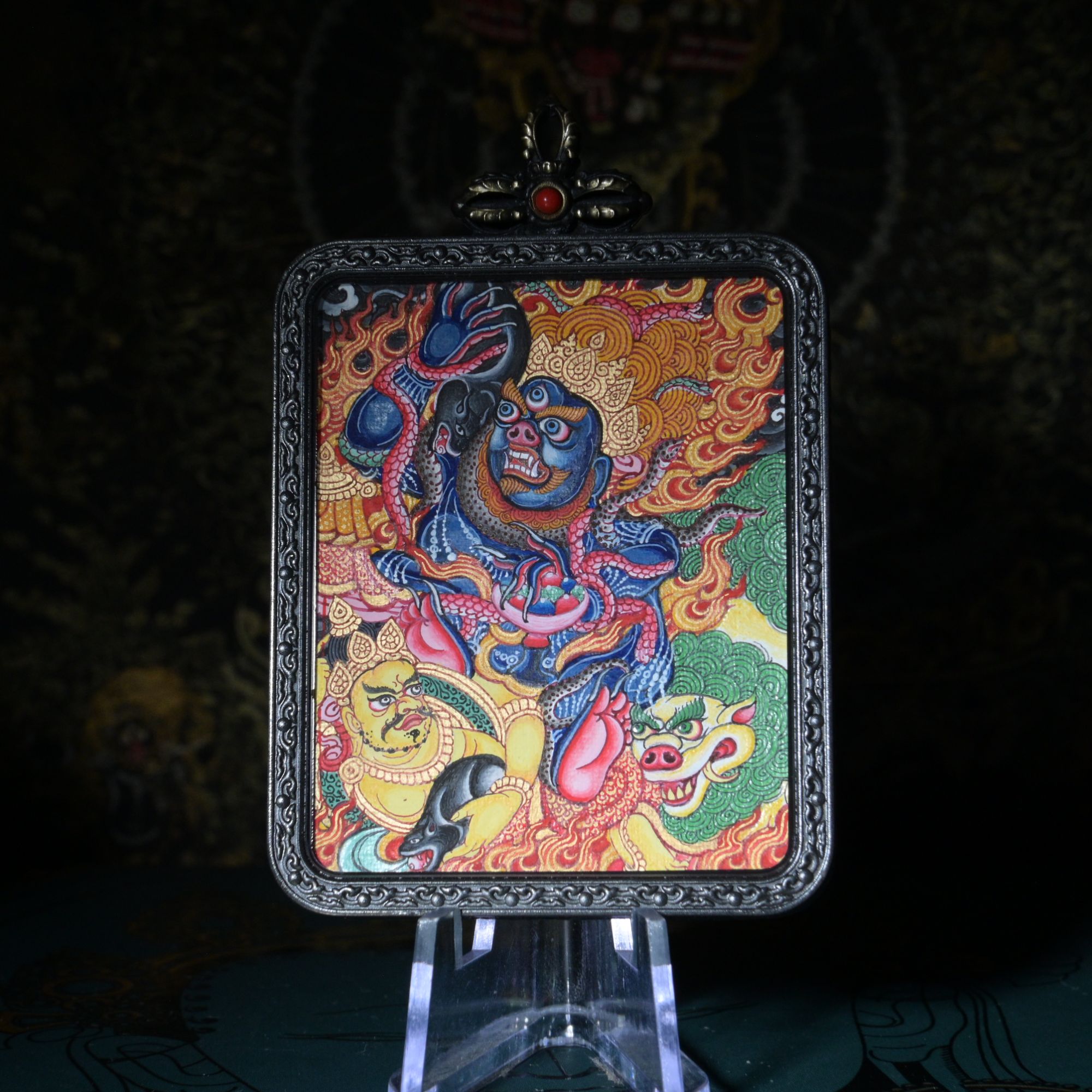 【黑财神纯手绘唐卡合集】三目凝视·吐宝纳福-荣华唐卡纯手绘作品