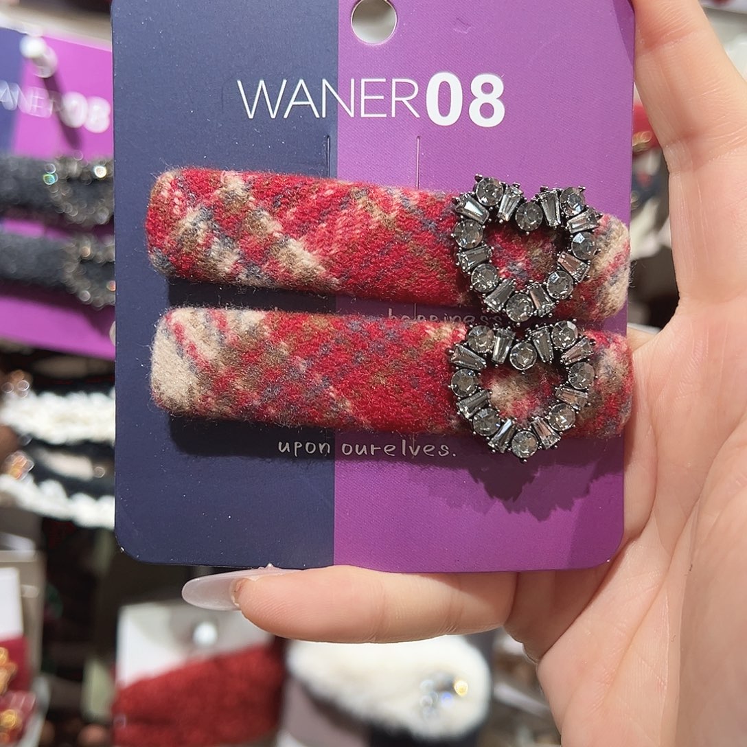 羽毛不锈钢红色格子爱心掰掰夹