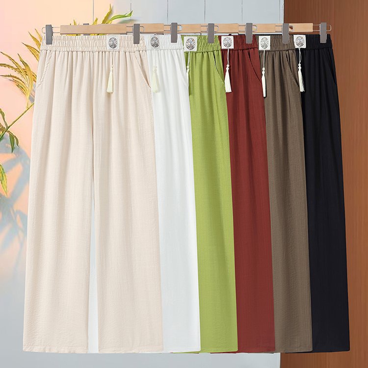 2025年春夏新款直筒宽松百搭松紧腰中老年女裤
