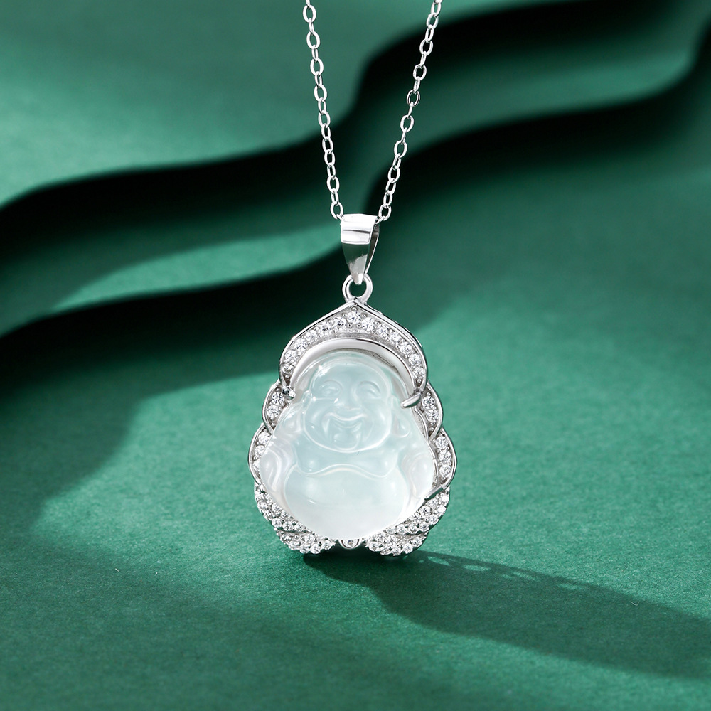 坠链均足银 弥勒佛项链新中式国风吊坠大肚佛公锁骨链新款