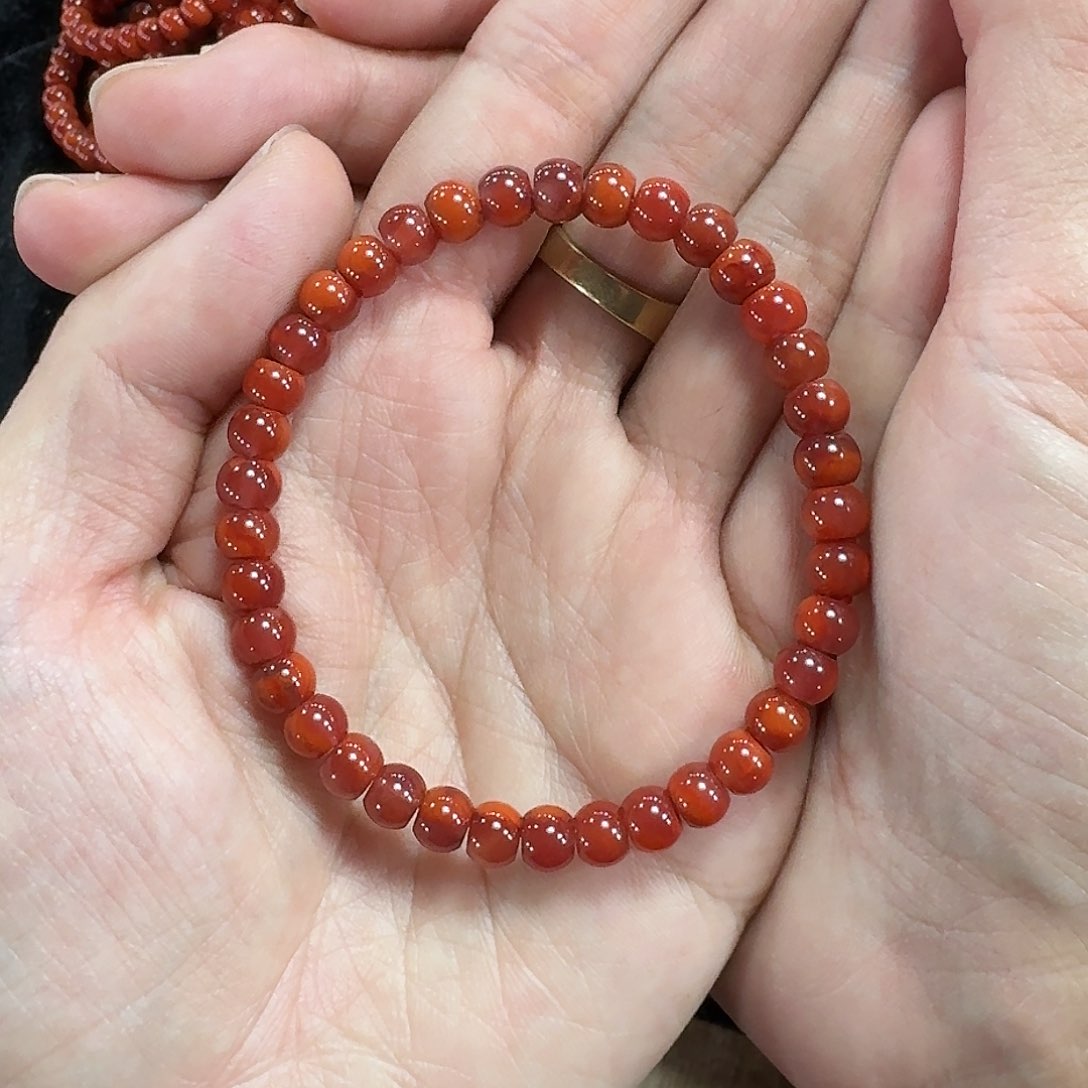南红玛瑙手链未镶嵌手串原矿南红瓦西牛血归圆珠高6➕