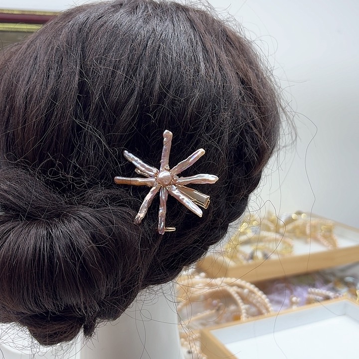 淡水珍珠发饰银S925镶嵌