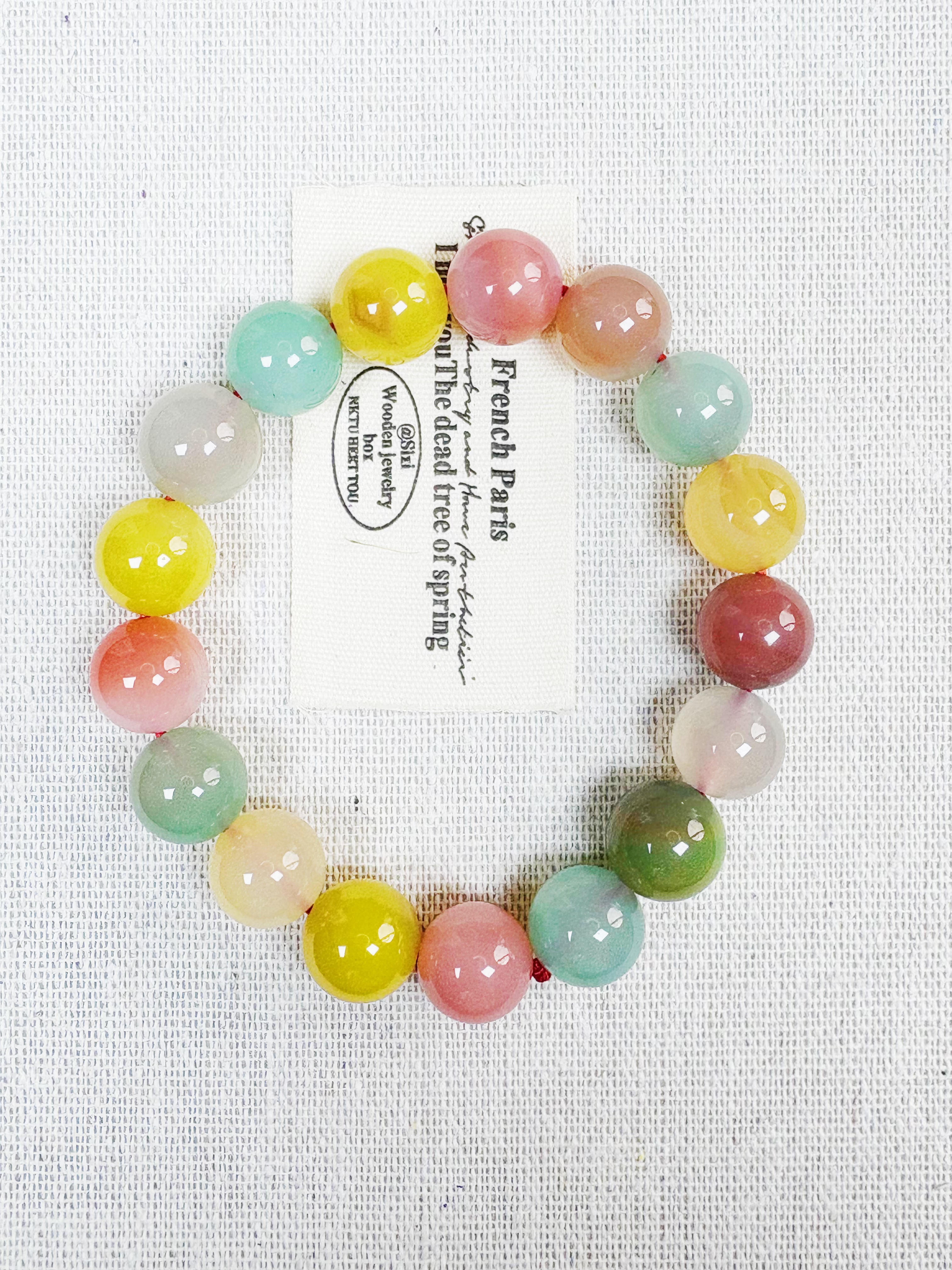 愈见石- 精美 七彩盐源 玛瑙卡12手串