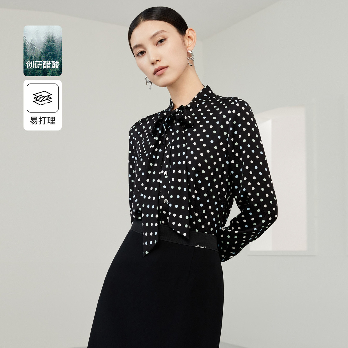 【KK专属】【复古波点】醋酸系列夏款系带领衬衫