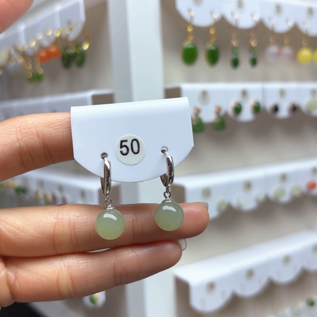 和田玉耳饰银S925镶嵌2